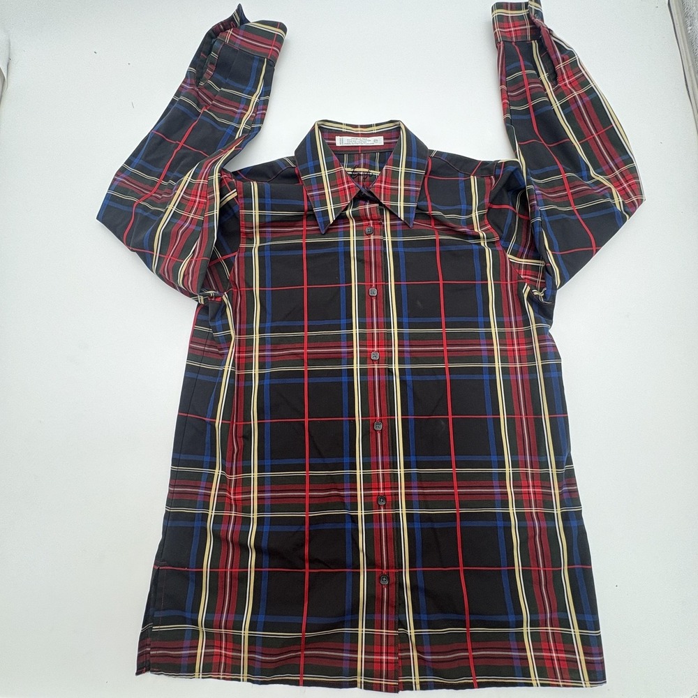 Plaid Shirt Womens 2P Black Wrinkle Free Non Iron Button Up Long Sleeve Top